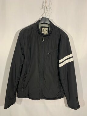 Express Black Bomber Jacket with White Sleeve Stripes